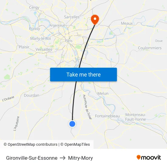 Gironville-Sur-Essonne to Mitry-Mory map