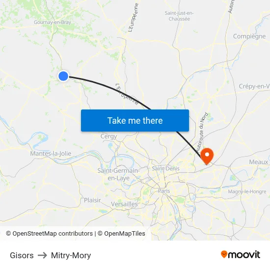 Gisors to Mitry-Mory map