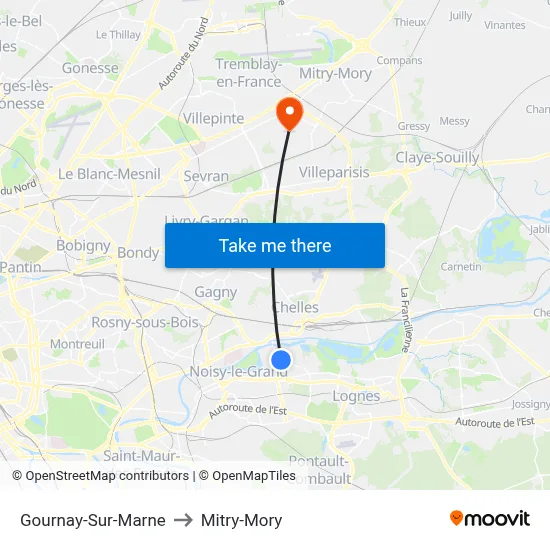 Gournay-Sur-Marne to Mitry-Mory map