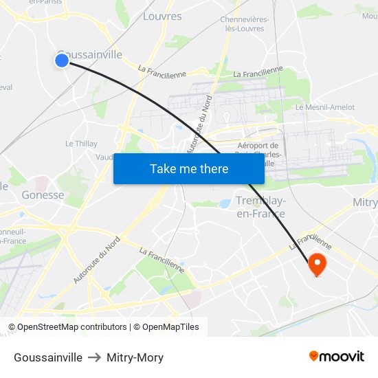 Goussainville to Mitry-Mory map