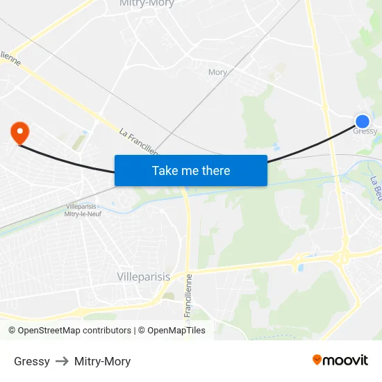 Gressy to Mitry-Mory map