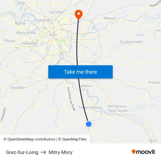 Grez-Sur-Loing to Mitry-Mory map