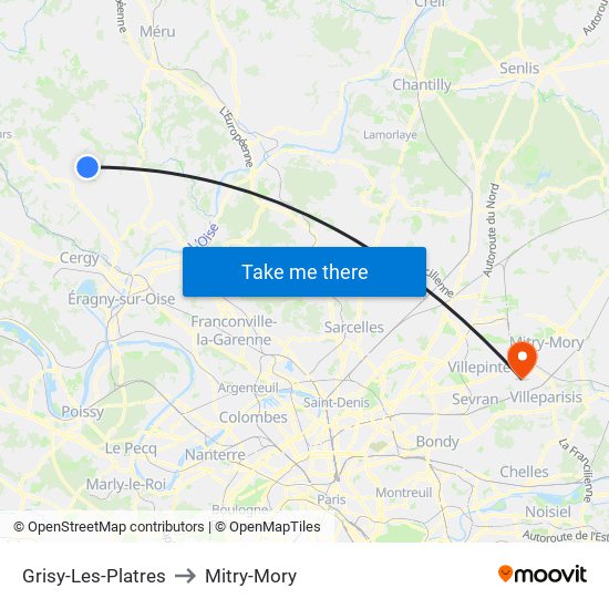 Grisy-Les-Platres to Mitry-Mory map