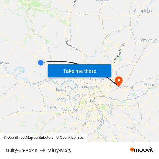 Guiry-En-Vexin to Mitry-Mory map