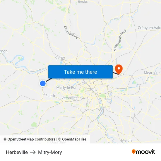 Herbeville to Mitry-Mory map