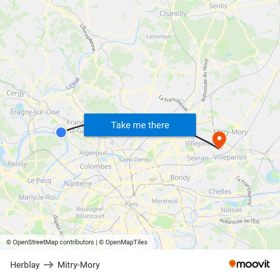 Herblay to Mitry-Mory map