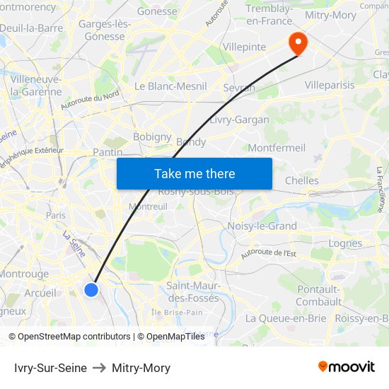 Ivry-Sur-Seine to Mitry-Mory map