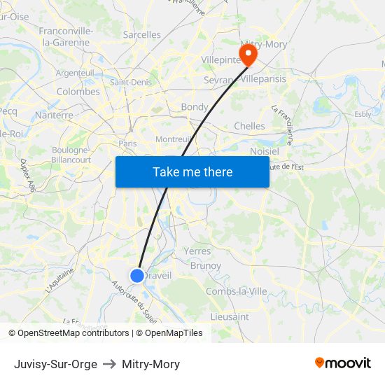 Juvisy-Sur-Orge to Mitry-Mory map