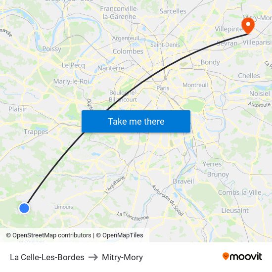 La Celle-Les-Bordes to Mitry-Mory map