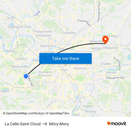 La Celle-Saint-Cloud to Mitry-Mory map