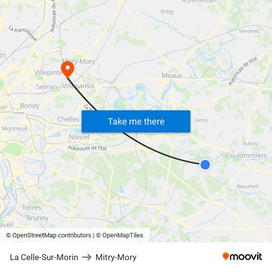 La Celle-Sur-Morin to Mitry-Mory map