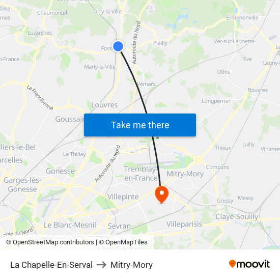 La Chapelle-En-Serval to Mitry-Mory map
