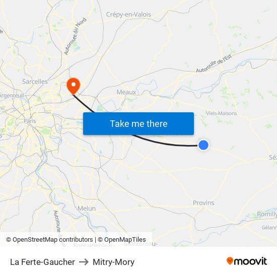La Ferte-Gaucher to Mitry-Mory map