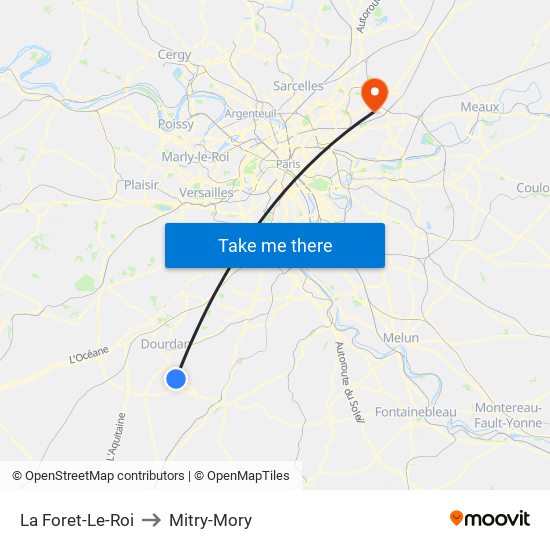 La Foret-Le-Roi to Mitry-Mory map