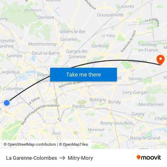 La Garenne-Colombes to Mitry-Mory map