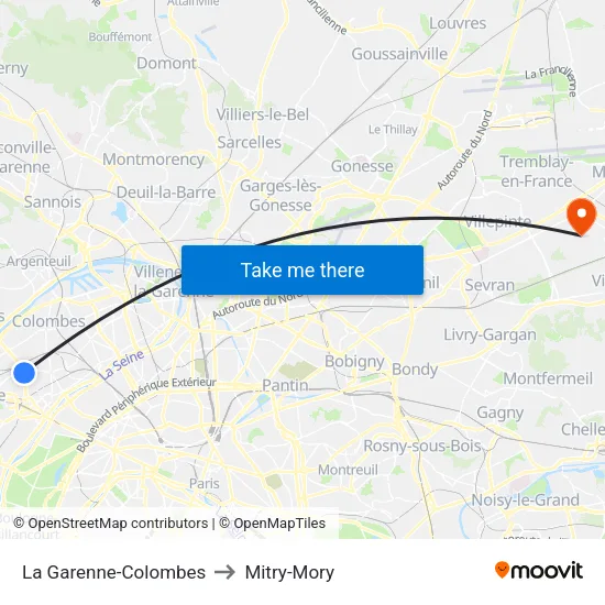 La Garenne-Colombes to Mitry-Mory map