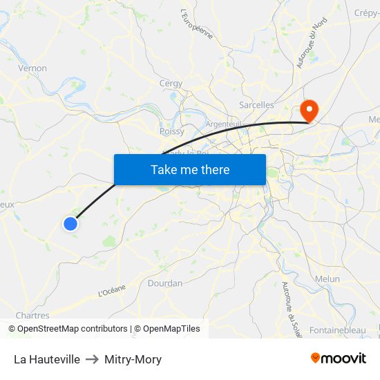 La Hauteville to Mitry-Mory map