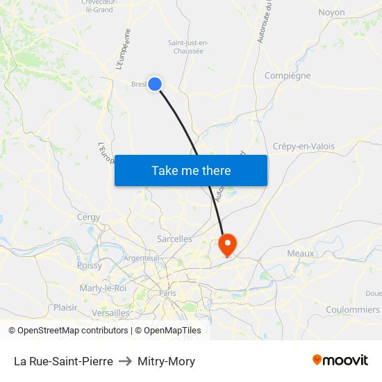 La Rue-Saint-Pierre to Mitry-Mory map