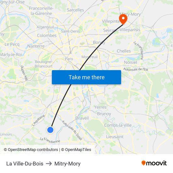 La Ville-Du-Bois to Mitry-Mory map