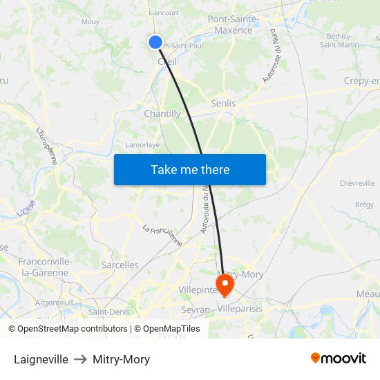 Laigneville to Mitry-Mory map