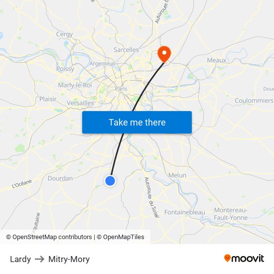 Lardy to Mitry-Mory map