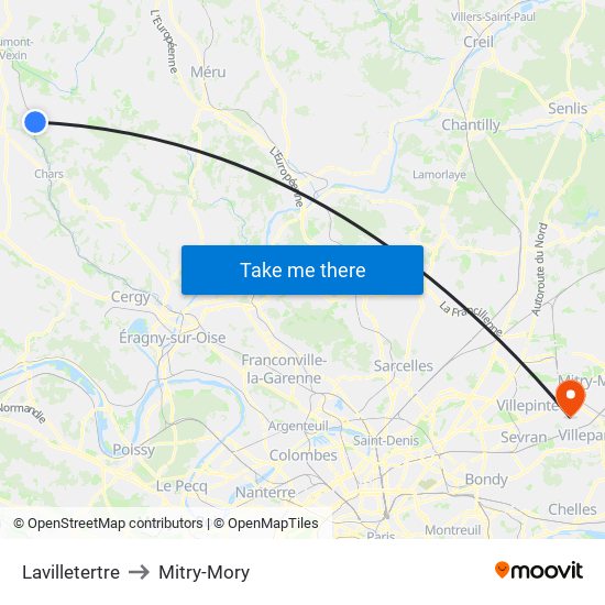 Lavilletertre to Mitry-Mory map