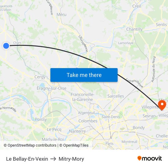 Le Bellay-En-Vexin to Mitry-Mory map