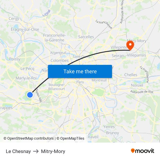 Le Chesnay to Mitry-Mory map