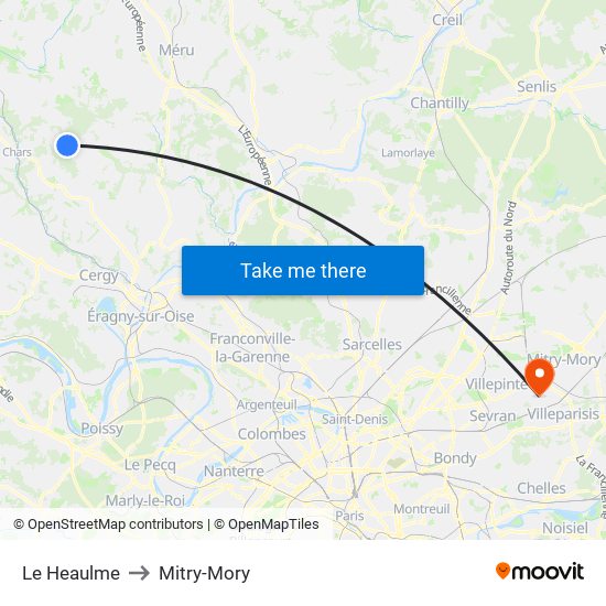 Le Heaulme to Mitry-Mory map