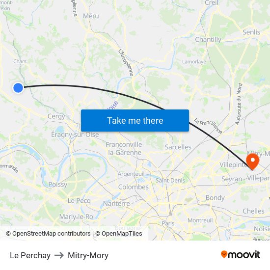 Le Perchay to Mitry-Mory map