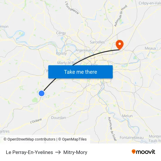Le Perray-En-Yvelines to Mitry-Mory map