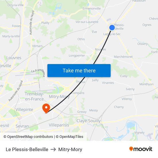 Le Plessis-Belleville to Mitry-Mory map