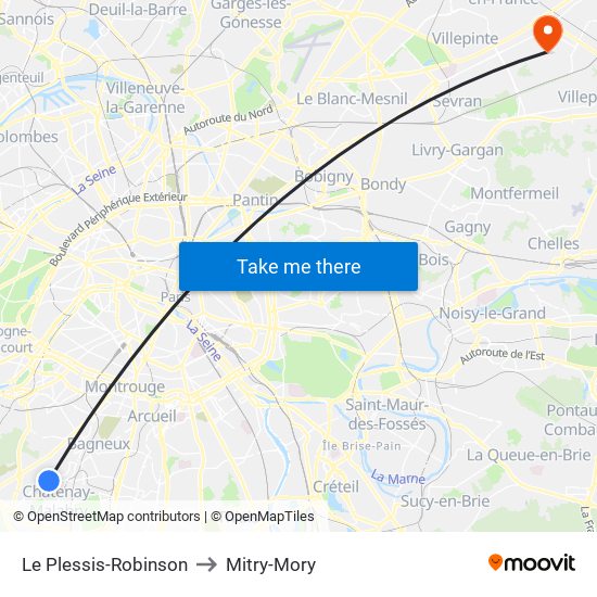Le Plessis-Robinson to Mitry-Mory map