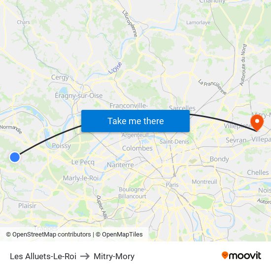 Les Alluets-Le-Roi to Mitry-Mory map