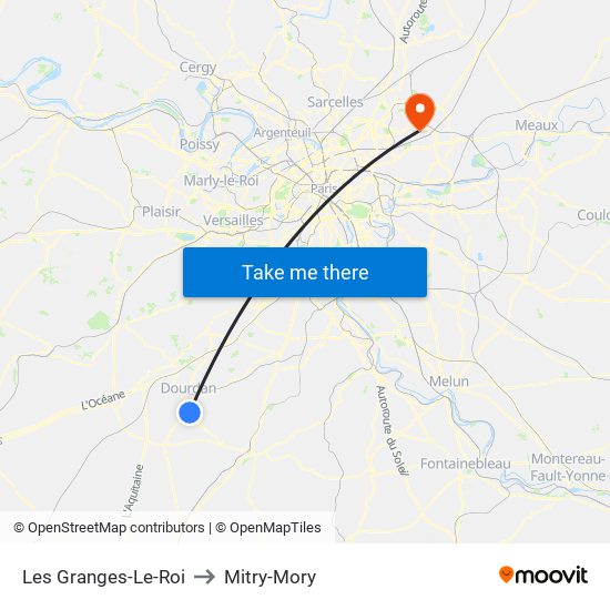 Les Granges-Le-Roi to Mitry-Mory map