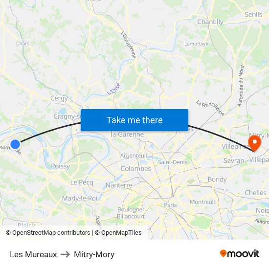 Les Mureaux to Mitry-Mory map