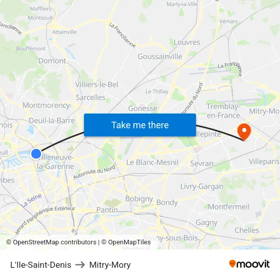 L'Ile-Saint-Denis to Mitry-Mory map