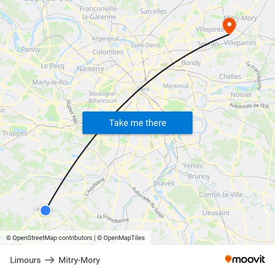 Limours to Mitry-Mory map