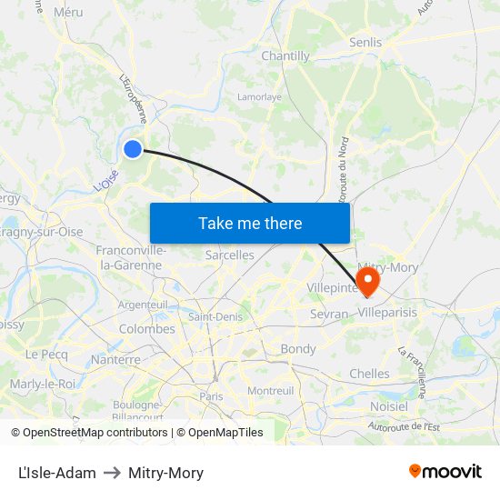 L'Isle-Adam to Mitry-Mory map