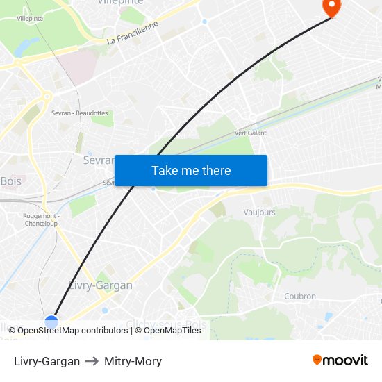 Livry-Gargan to Mitry-Mory map