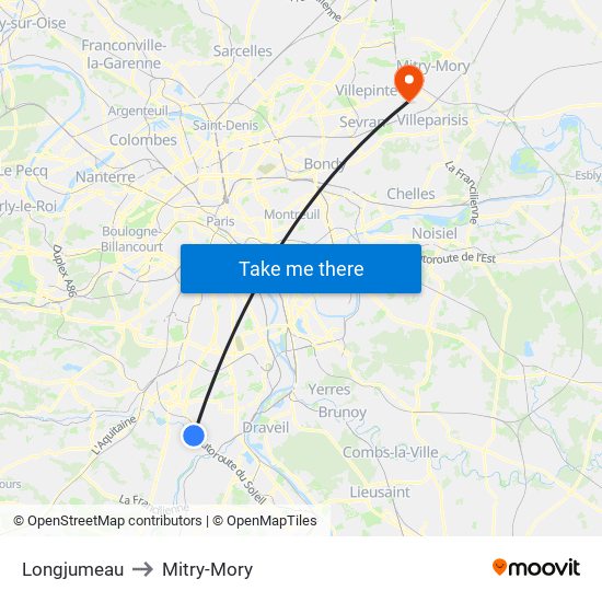 Longjumeau to Mitry-Mory map