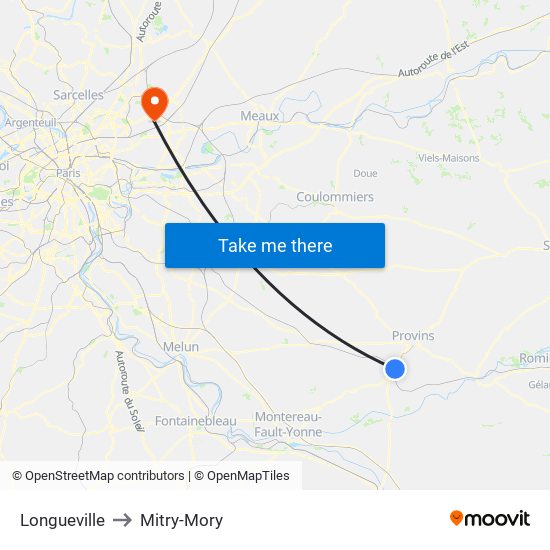 Longueville to Mitry-Mory map