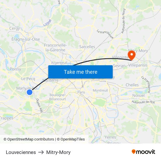 Louveciennes to Mitry-Mory map