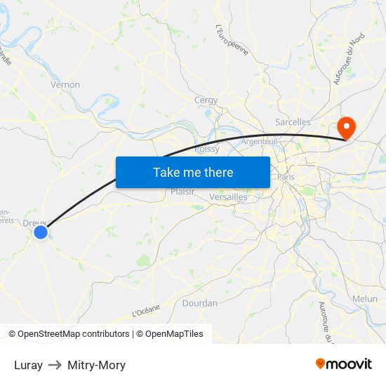 Luray to Mitry-Mory map