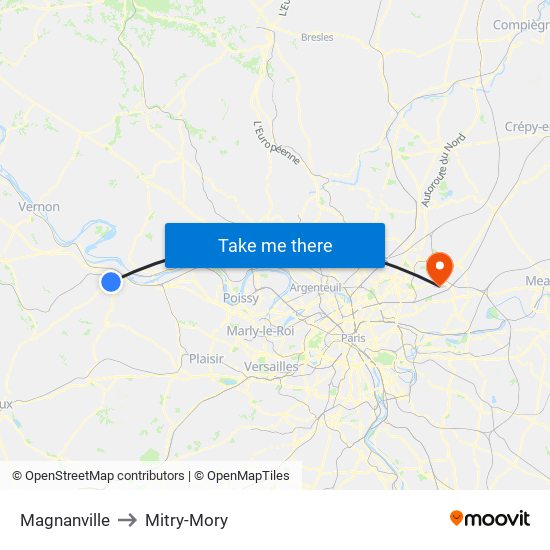 Magnanville to Mitry-Mory map