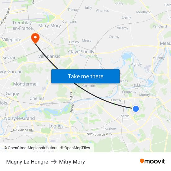 Magny-Le-Hongre to Mitry-Mory map