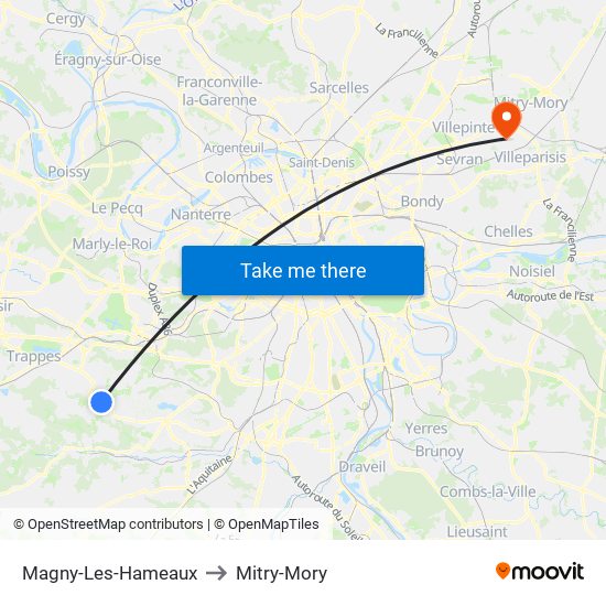 Magny-Les-Hameaux to Mitry-Mory map