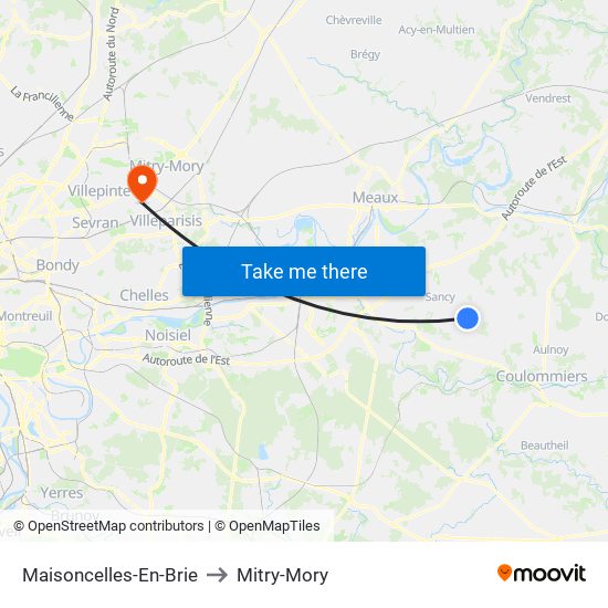 Maisoncelles-En-Brie to Mitry-Mory map