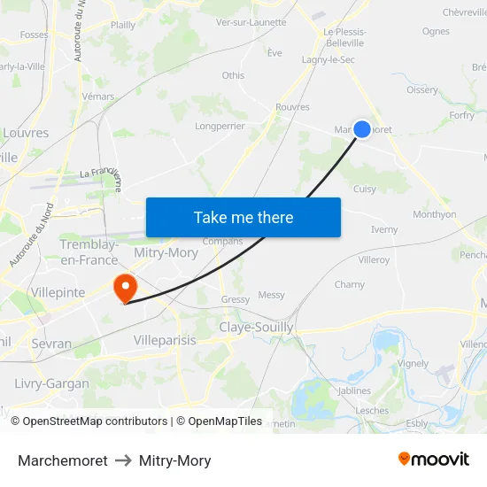 Marchemoret to Mitry-Mory map