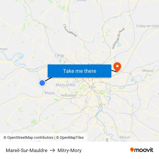 Mareil-Sur-Mauldre to Mitry-Mory map